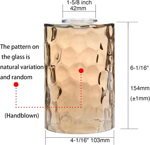 Miniatura 3 de Paquete de 3 pantallas de repuesto para lámpara de vidrio martillado ámbar, accesorio de 1-5/8 pulgadas, 6-1/16 pulgadas de alto, lámpara cilíndrica