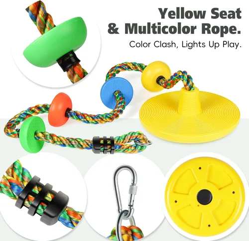 Miniatura 7 de Juego de columpio de árbol de cuerda de escalada con plataformas y asiento de columpio de disco para juegos al aire libre, accesorios para niños