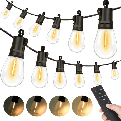 Miniatura 9 de Brightever Guirnalda de luces para exteriores de 25 pies impermeable, luces LED para patio con 8+1 bombillas Edison S14 inastillables, luces
