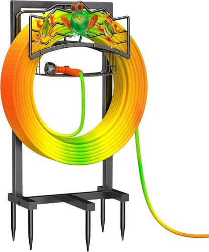 Soporte para manguera de agua de jardín con 5 picos, colgador de manguera resistente mejorado independiente con capacidad para manguera de 150 pies,
