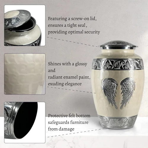 Miniatura 4 de Urnas de cremación para cenizas humanas de adultos femeninos y masculinos – Urnas de entierro y funeral decorativas grandes con diseño de alas