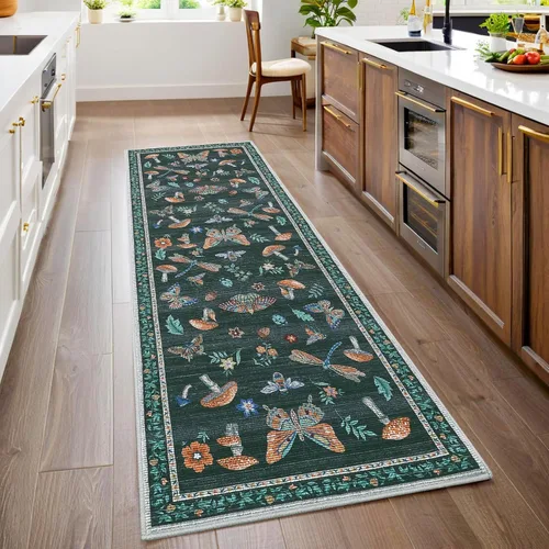 Miniatura 16 de ROYHOME - Alfombra con diseño de hongos e insectos, para pasillos, cocina o baño, antideslizante, lavable, suave, larga, 2 x 6, beige