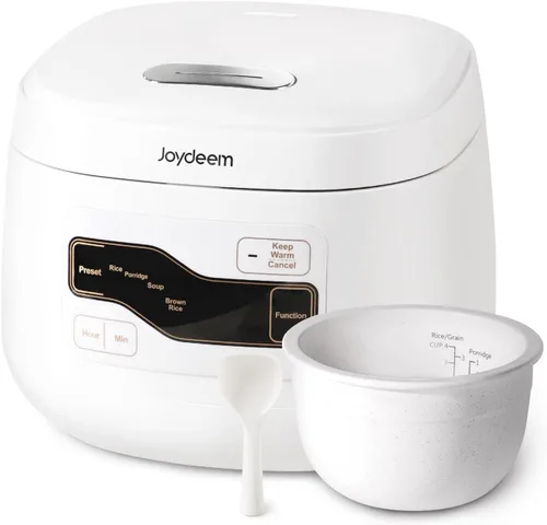 Joydeem Arrocera de cerámica FD20S-W, 4 tazas de ollas de arroz sin cocer con olla interior de cerámica pura, inicio de oferta las 24 horas, 2 L,