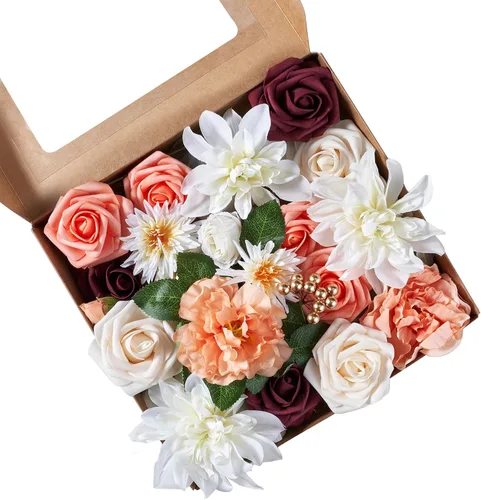 Miniatura 7 de Juego de flores artificiales, flores falsas para bricolaje, centros de mesa para bebé, ramo de novia, ramo de boda, arreglos de flores, velas