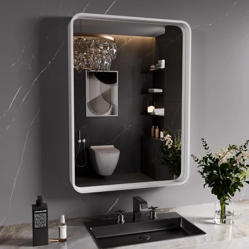 Miniatura 28 de JISOSO - Espejo de baño de 24x36 pulgadas con marco de metal cepillado color níquel, espejo con marco de metal cepillado plateado para pared, espejo