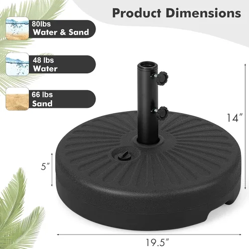 Miniatura 7 de Giantex Soporte de base para paraguas, relleno de agua de arena para postes de paraguas de 1.5 a 1.9 pulgadas, mango integrado, 2 perillas