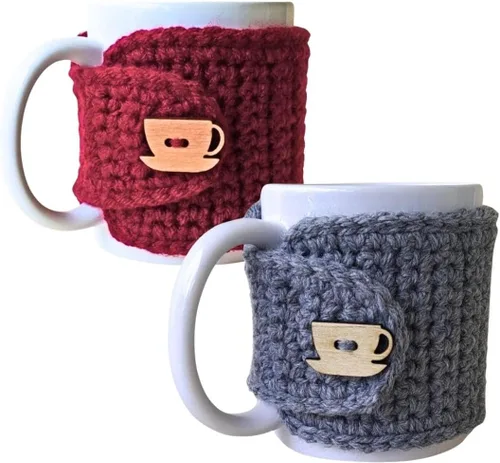 Miniatura 8 de Taza acogedora con taza de madera y botón de platillo (rojo y avena)