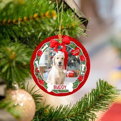 Miniatura 4 de Marco de fotos personalizado para perro, adorno de Navidad 2025 – Nombre y año personalizados para decoración de árboles, adorno de imagen