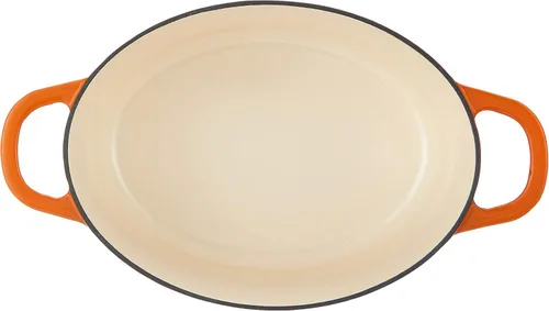 Miniatura 3 de Crock Pot Artisan - Horno Holandés Ovalado de Hierro Fundido Esmaltado de 7 Cuartos - Naranja Atardecer, Utensilios de Cocina Duraderos y Anaranjado