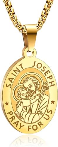 Miniatura 35 de Collar de patrón de santo, San Miguel/Virgen María/Rafael/Judá/Cristóbal/Benedicto/José/Patricio/Francisco/Florián/Tomás/Antonio, acero inoxidable