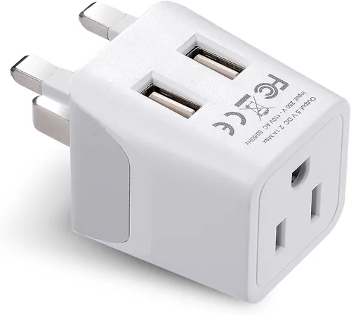 Adaptador de viaje Ceptics, de EE. UU. a Japón, Filipinas, con doble USB, tipo A, ultra compacto Type G - UK, Hong Kong