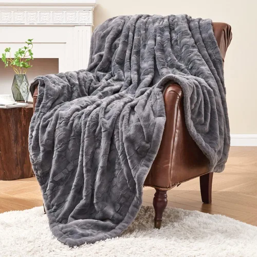Krifey - Manta de pelo sintético, supersuave, acogedora, cálida, mullida, esponjosa, decorativa, afelpada, gris, 50 x 60 pulgadas