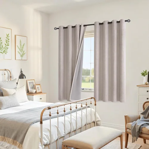Miniatura 4 de YoungsTex - Cortinas opacas de lino de 63 pulgadas de largo, con ojales, aislamiento térmico, cortinas opacas para sala, cortinas de oscurecimiento