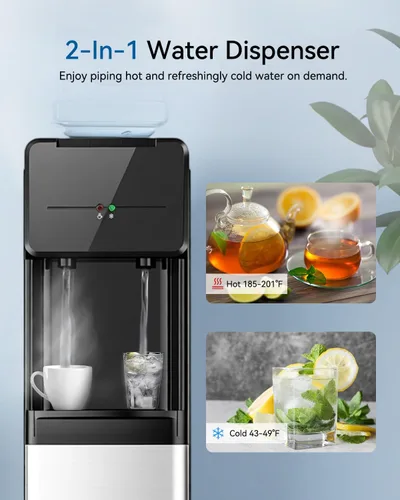 Miniatura 3 de Feelfunn Dispensador de agua de carga superior para botellas de 3 o 5 galones, dispensador de agua fría y caliente, dispensador de enfriador de agua