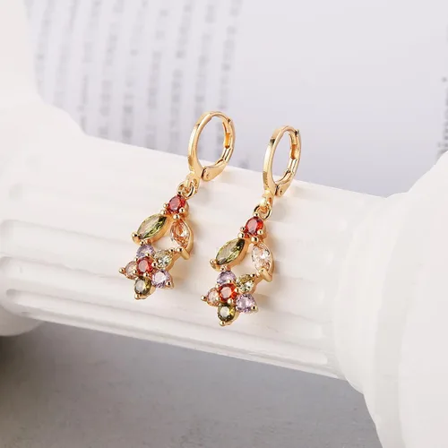 Miniatura 3 de HZMAN Crystal Flower Earring for Women Girls 14K Rose Gold Plated Hypoallergenic Dangle Drop Earrings Dainty Party Wedding Cubic Zirconia Earrings