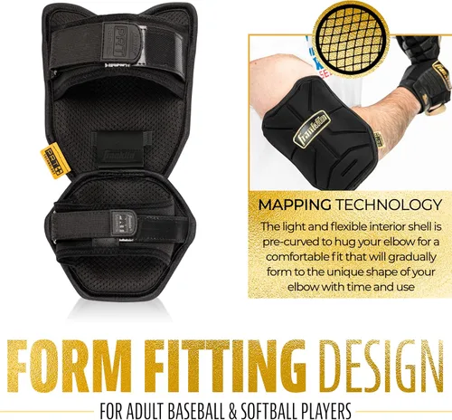 Miniatura 6 de Franklin Sports Guantes de Codo para Béisbol - Serie PRT para Adultos y Jóvenes + Protector de Codo para Béisbol y Sóftbol para Batear Negro/Dorado