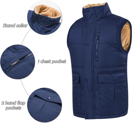 Miniatura 2 de XinYangNi Men's Winter Warm Outdoor Padded Puffer Vest Thick Fleece Lined Sleeveless Jacket