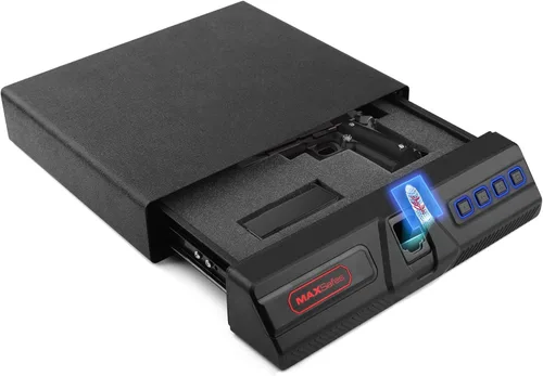 MAXSafes Caja fuerte deslizante para pistola con bloqueo biométrico de vena de dedo, acceso rápido, caja fuerte para debajo del escritorio, caja