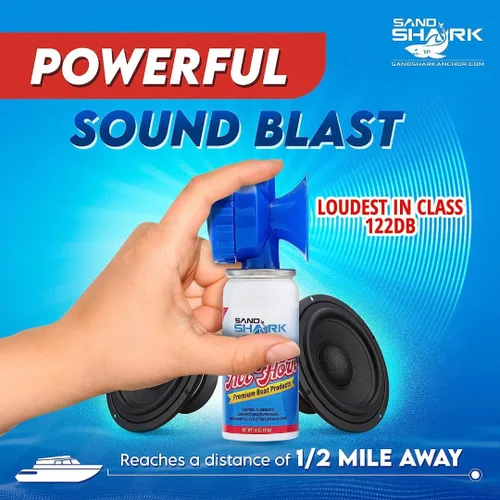 Miniatura 2 de SandShark Bocina de Aire Premium de Mano en Lata - Bocina de Aire Muy Fuerte, Bocina de Barco Aprobada por la Guardia Costera, Bocina de Barco