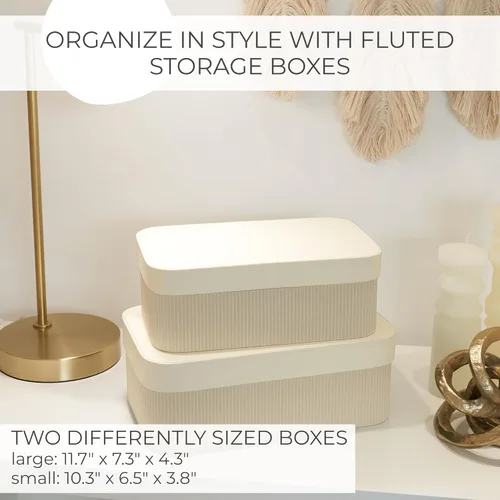 Miniatura 4 de Cajas de almacenamiento decorativas con tapas: juego de 2 hermosos cubos organizadores de cartón acanalado para la decoración de estanterías de tu