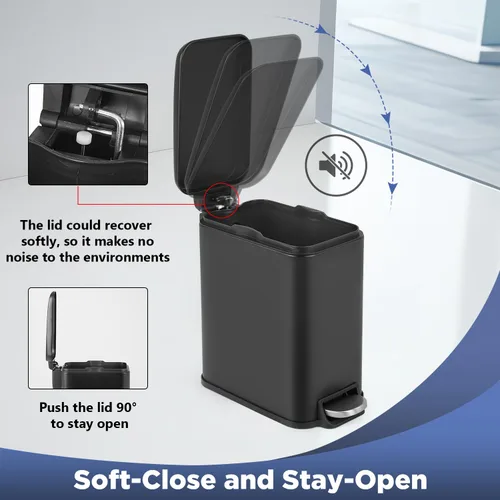 Miniatura 5 de BestOffice Cubo de Basura Delgado con Tapa, 1.3 Galones, Pedal de Paso, Cubo de Basura Pequeño, Negro, Cubo de Acero Inoxidable para Baño