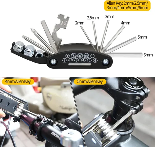Miniatura 3 de PXZBLG Kit de reparación de bicicletas, kit de herramientas de reparación de neumáticos de bicicleta, incluye multiherramienta 16 en 1, accesorios