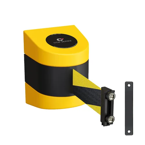 Miniatura 25 de Barrera retráctil de montaje magnético en pared de la serie CCW de Crowd Control Warehouse - WMB-220 - 15 pies, cinturón diagonal negro y naranja