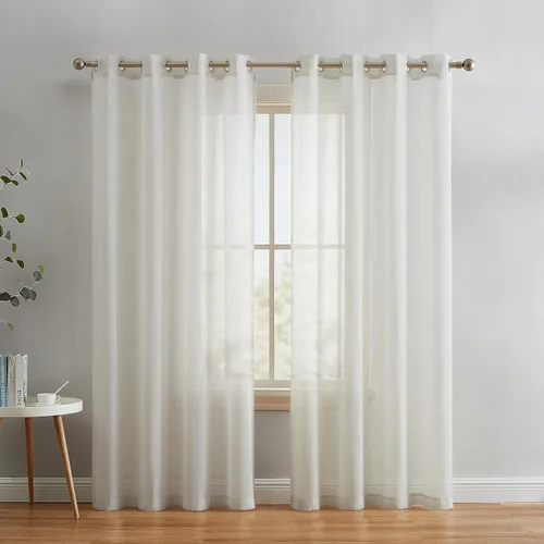 Miniatura 2 de HLC.ME Sierra Linen - Cortinas de lino sintético con textura semitransparentes que mantienen la privacidad y filtran la luz solar, con ojales, Blanco