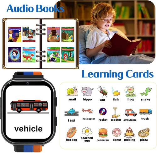 Miniatura 5 de PTHTECHUS Reloj inteligente para niños, reloj inteligente 4G con llamada telefónica, SOS, cámara, reproductor de música, tarjeta de aprendizaje