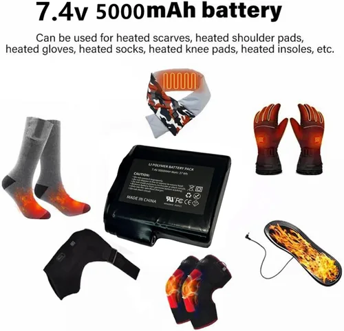 Miniatura 6 de Batería recargable para ropa calentada, batería de polímero de litio de 7.4 V 5000 mAh de repuesto para guantes calefactados, manoplas, calcetines