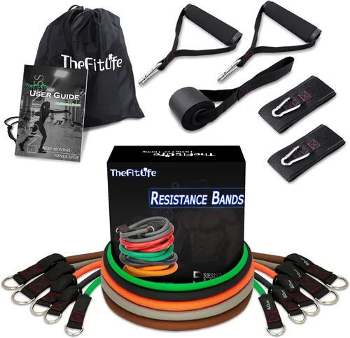 Miniatura 9 de TheFitLife Exercise Resistance Bands with Handles - 5 Fitness Workout Bands Stackable up to 110/150/200/250/300 lbs, Training Tubes with Large