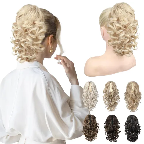Miniatura 23 de REECHO Extensión de Cola de Caballo de 12", Clásica Suelta Rizada Ondulada con Clip de Garra, Extensiones de Cabello de Colas de Caballo para Mujer