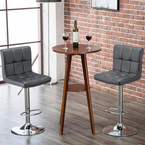 Miniatura 2 de Topeakmart Taburetes de bar modernos ajustables de cuero sintético giratorio, silla trasera de isla de cocina, taburete giratorio de bar, gris