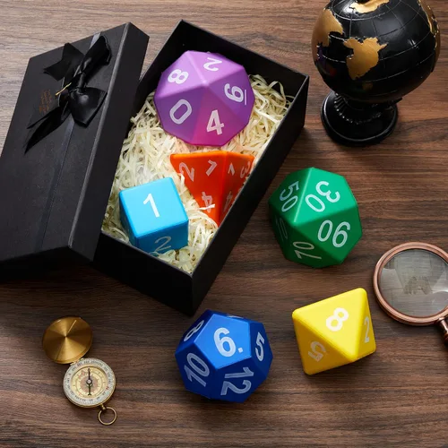 Miniatura 5 de Arrowbash 6 Piezas Dados Poliédricos Jumbo de Espuma de 3.94 Pulgadas, Juego de 6 Dados Poliédricos de 4, 6, 8, 10, 12 Lados, Regalos