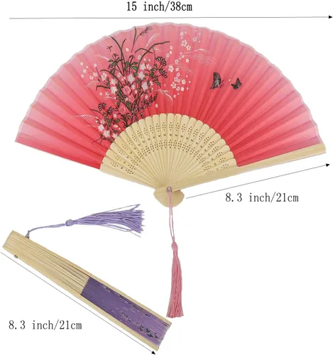 Miniatura 2 de 2 ventiladores de mano, abanicos plegables de seda, marcos de bambú vintage, fanáticos chinos japoneses para bailar, cosplay, boda, fiesta