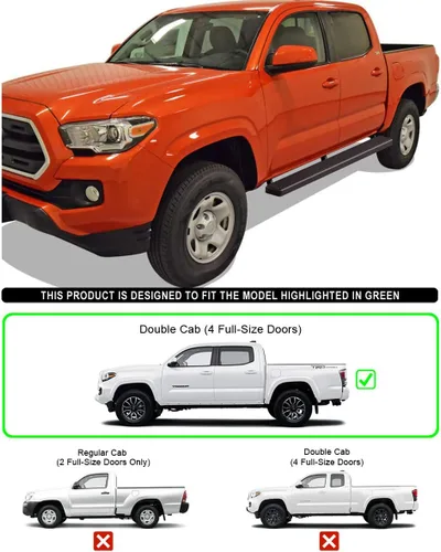 Miniatura 2 de APS Estribos de 5 pulgadas, color negro, compatibles con Toyota Tacoma 2005-2023 de doble cabina de tripulación de acero inoxidable