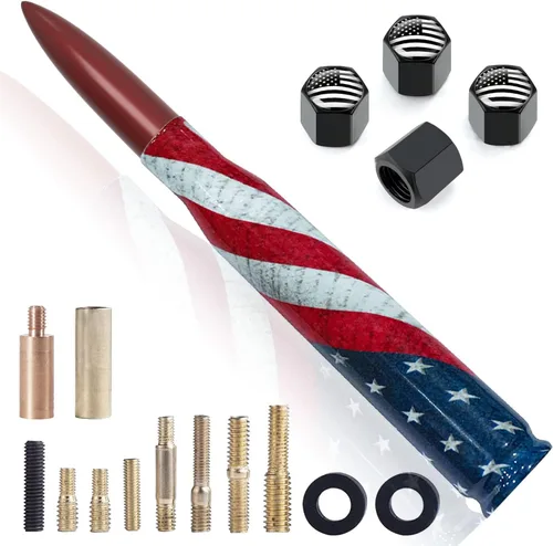 Miniatura 10 de Antena para Auto Camión con Tapas de Válvula de Neumático Bandera Americana Diseño Antirrobo, Reemplazo Corto Universal para Ford F150 F250 F350