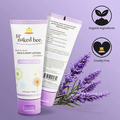 Miniatura 6 de Lil Naked Bee - Loción para bebés para niños (2.5 onzas), loción facial y corporal de mejillas de canción de cuna de lavanda para pieles sensibles