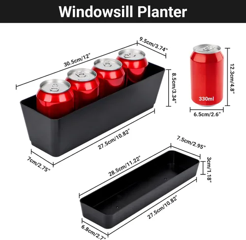 Miniatura 2 de GREANER Maceteros de hierbas de 12 x 3.8 pulgadas, 1 paquete de cajas rectangulares con bandeja, maceta de plástico para suculentas