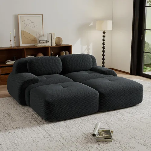 Miniatura 42 de Sofás modulares modulares sin hueso de 82 pulgadas para sala de estar, juego de sofá comprimido de 2 plazas, no requiere montaje, tela de pana, Verde