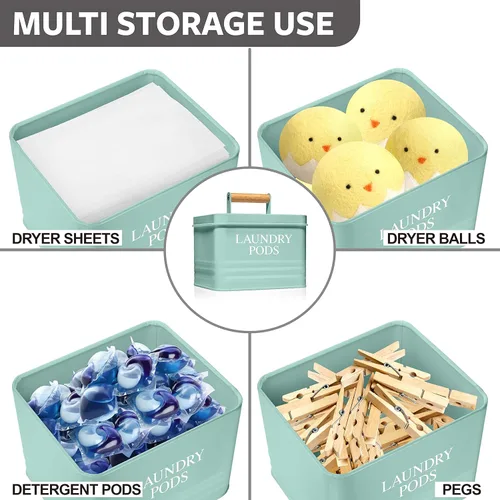 Miniatura 5 de Calindiana Moderno contenedor de metal para cápsulas de lavandería con tapa para decoración y accesorios de lavandería, organización y Menta