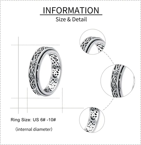Miniatura 6 de YAFEINI Anillo giratorio de plata de ley para mujer, nudo celta, girasol, margarita, corazón, árbol de la vida, joyería de regalo para mujeres