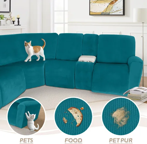 Miniatura 633 de Arfntevss Fundas de sofá seccional reclinable de terciopelo, Funda de sofá seccional de esquina para sofá reclinable, Funda elástica suave