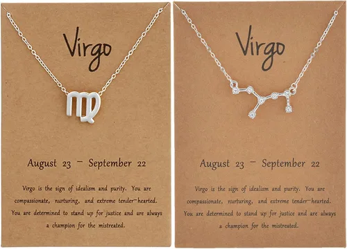 Miniatura 29 de Juego de 2 collares del zodiaco – Collar con colgante de 12 constelaciones, collar con signo del zodiaco para mujer, cumpleaños y astrología