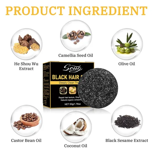 Miniatura 7 de Gray Hair Reverse - Barra de champú unisex, 2 piezas de jabón negro para limpieza profunda, jabón para oscurecer el cabello para hombres y mujeres