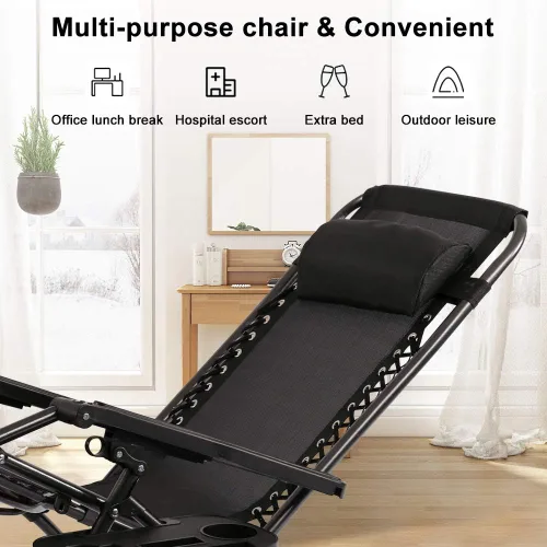 Miniatura 7 de Silla estilo gravedad cero, silla de patio, tumbona, plegable, resistente y ajustable, para exteriores, con portavasos y cojines para patio, Negro