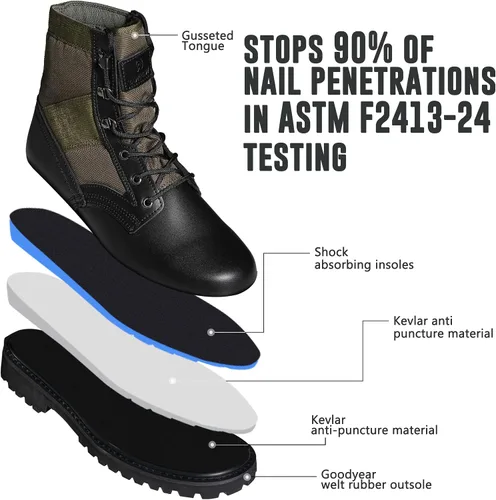 Miniatura 64 de Botas militares de WIDEWAY para hombres, botas de combate de jungla tácticas de cuero resistente al deslizamiento, negras, para hombres, todo