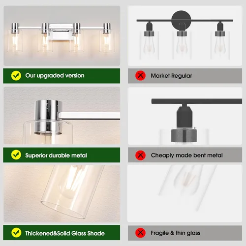 Miniatura 2 de Lámparas de tocador modernas de 4 luces sobre el espejo, lámparas de baño cromadas, luces de tocador, aplique de pared con pantalla de vidrio Cromo