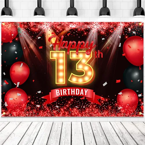Miniatura 10 de Cartel de feliz cumpleaños 50 años, fondo rojo y negro, decoraciones de cumpleaños para mujeres y hombres de 50 años, artículos de fotografía