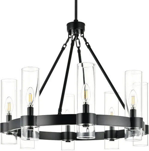Miniatura 7 de Linea di Liara Teramo - Candelabro Negro Mate, Lámpara de Comedor, Pequeño Candelabro de Rueda de Vagón Redondo Industrial Moderno de Granja